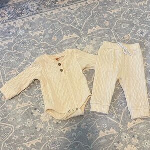Cream Knit Baby Onesie and Pants Set